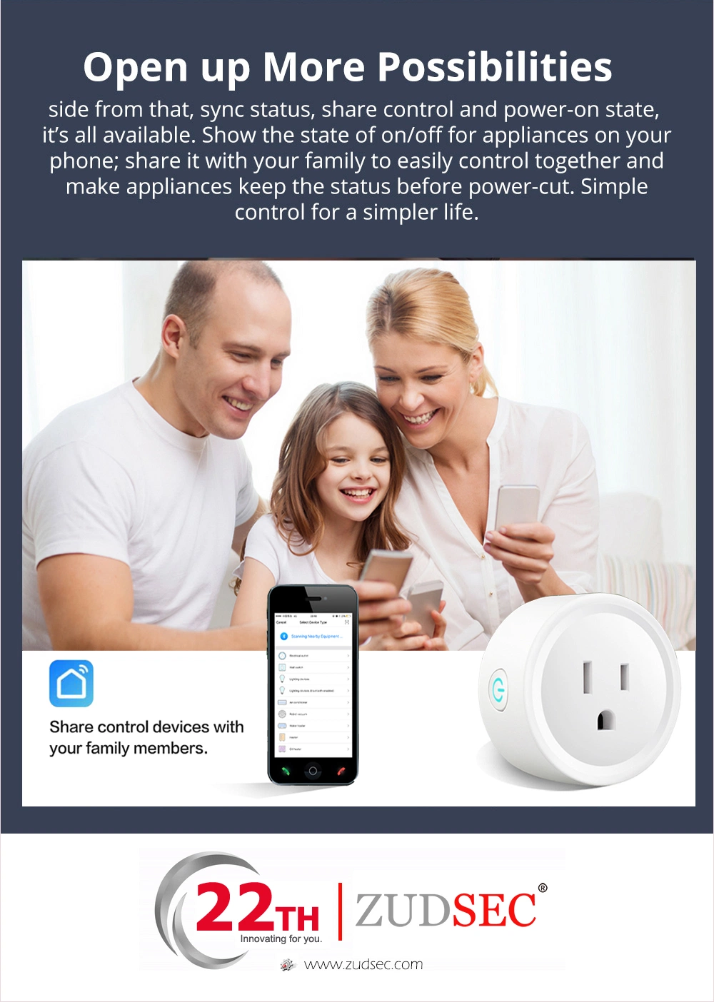 Non-Grounding Electrical Wall Socket Smart WiFi Plug for Smart Home